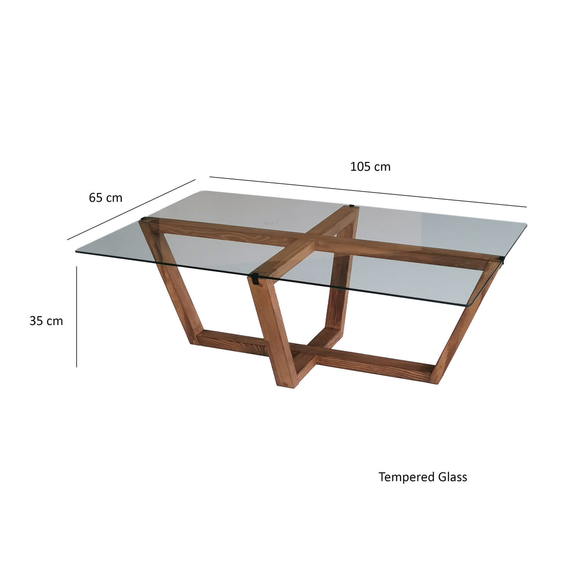 Mesa de centro vidrio templado y melamina nogal 105x65x35cm (2)