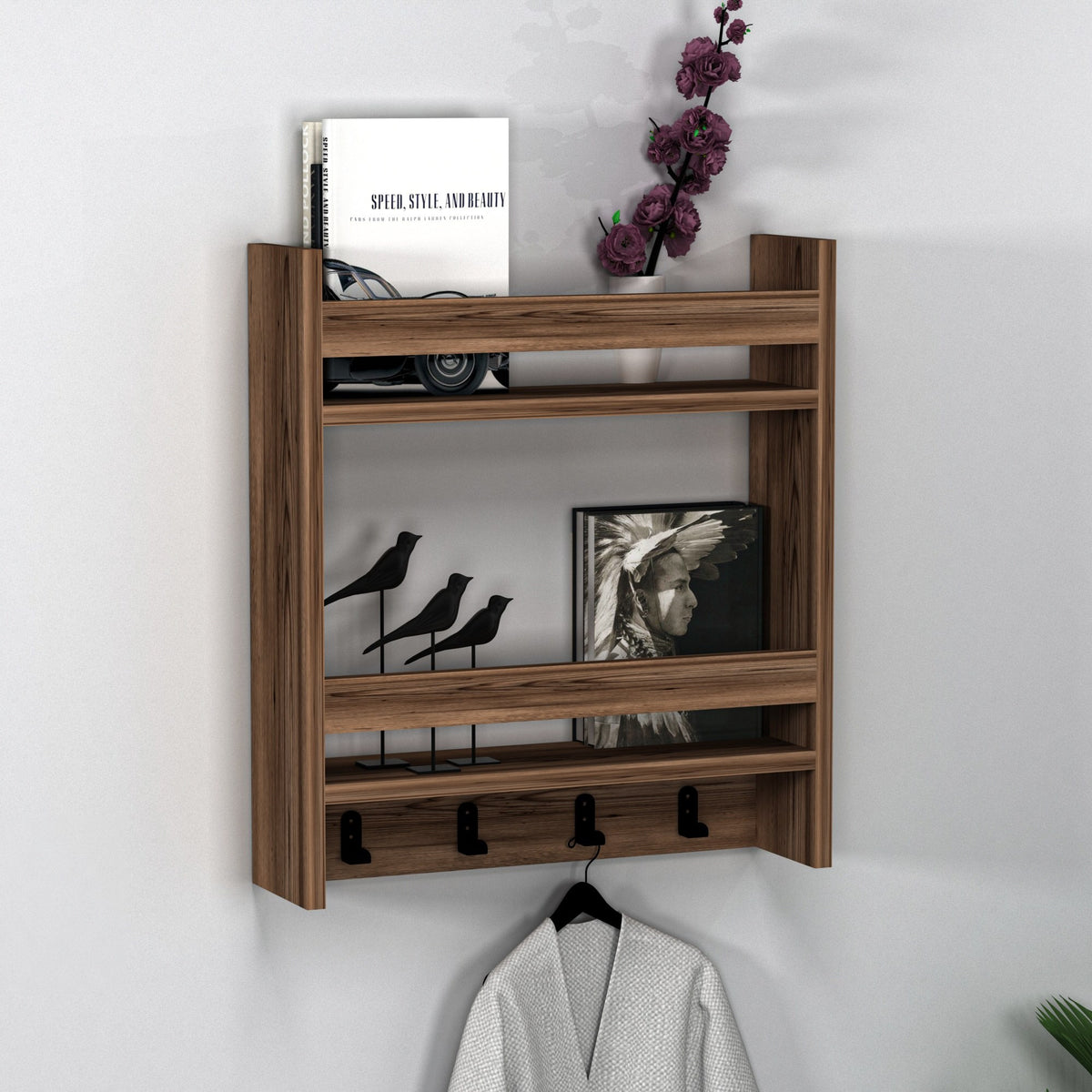 Estantería de pared nogal claro 60x53x14 cm (6)