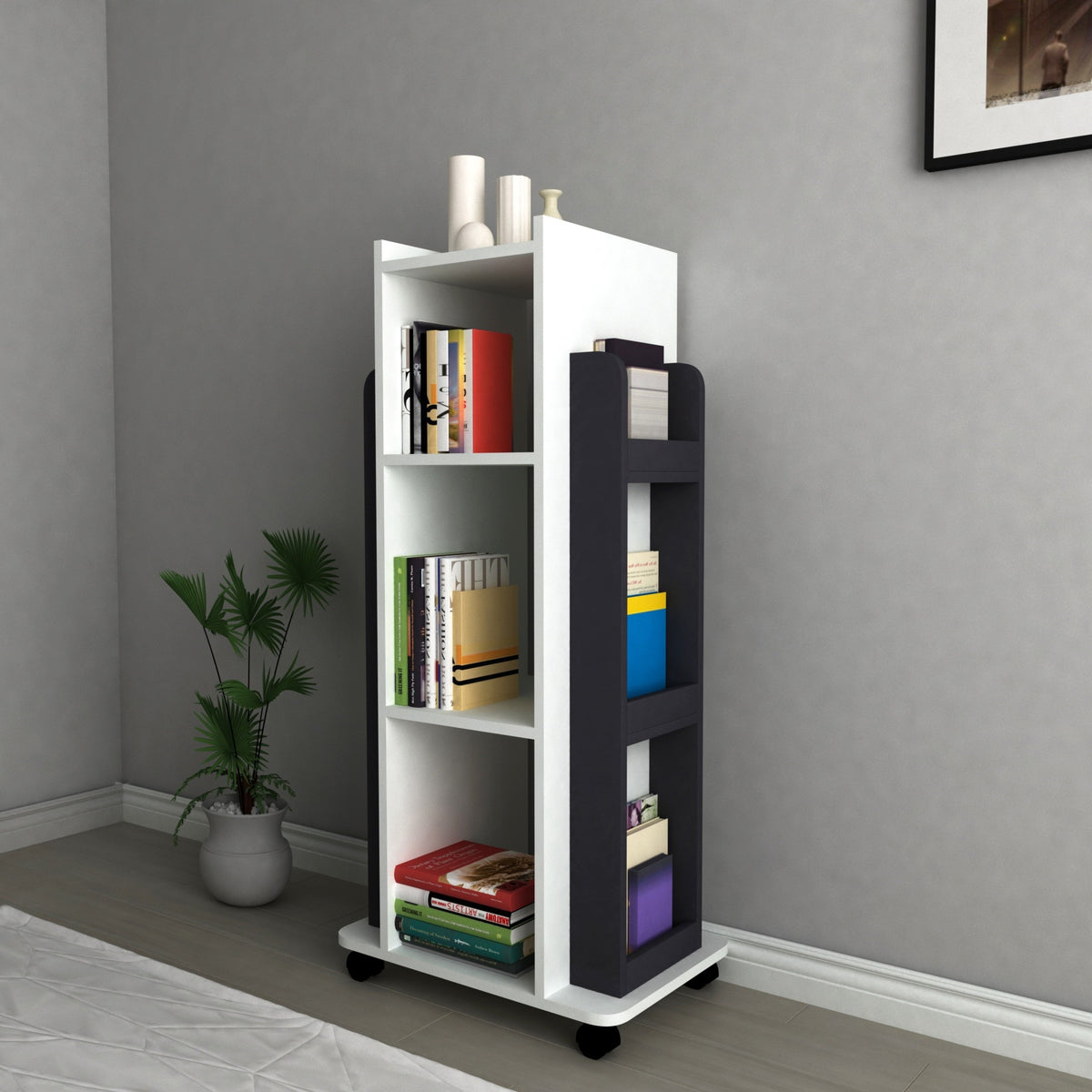 Librería melamina blanco y antracita 120x40x60 cm (3)