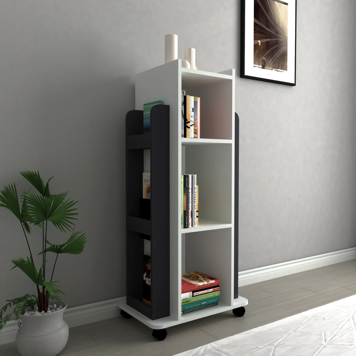 Librería melamina blanco y antracita 120x40x60 cm (4)