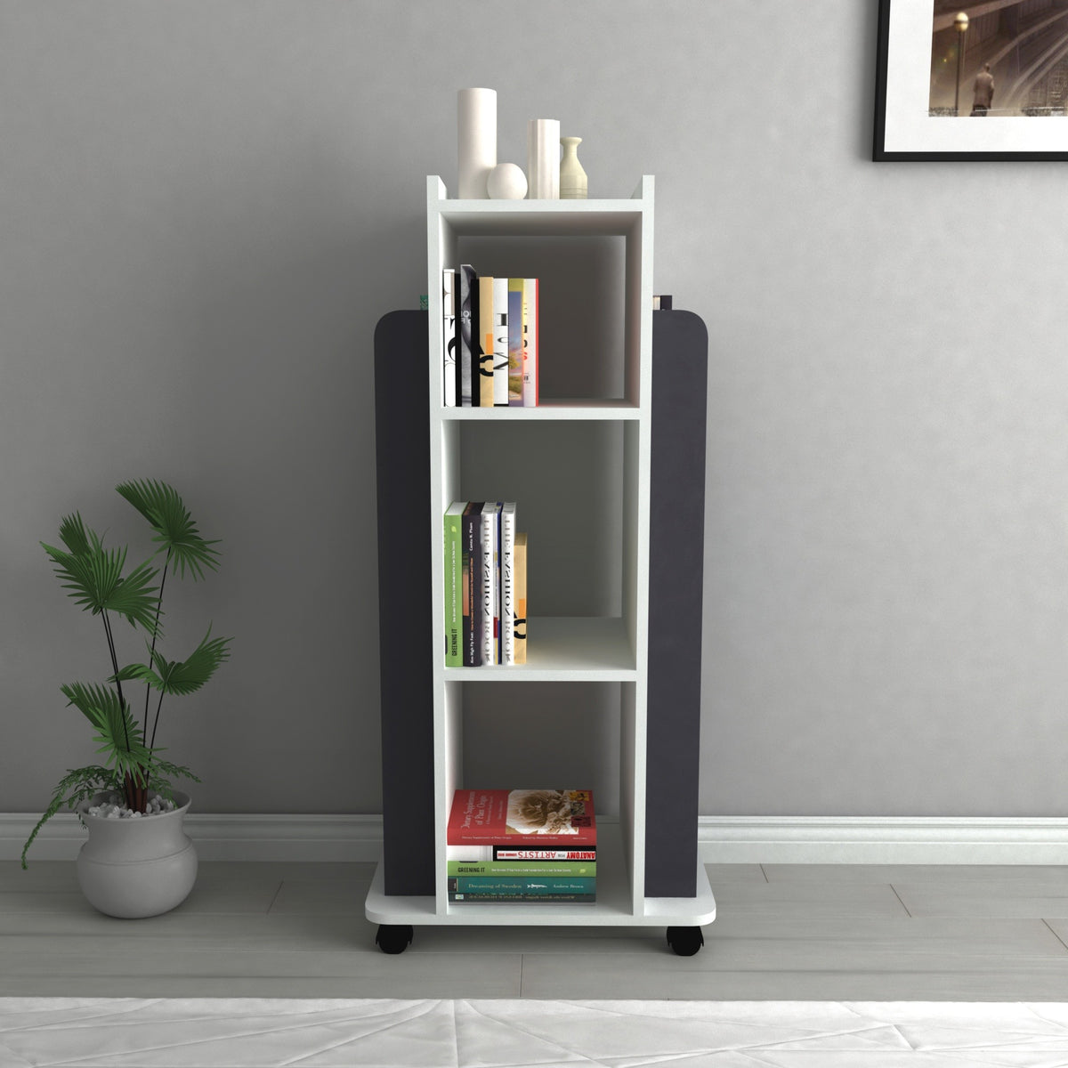 Librería melamina blanco y antracita 120x40x60 cm (5)