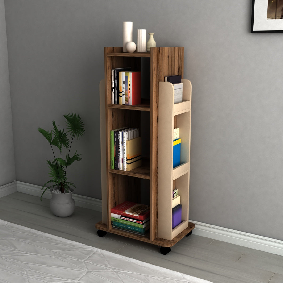 Librería melamina nogal claro y beige 120x40x60 cm (3)