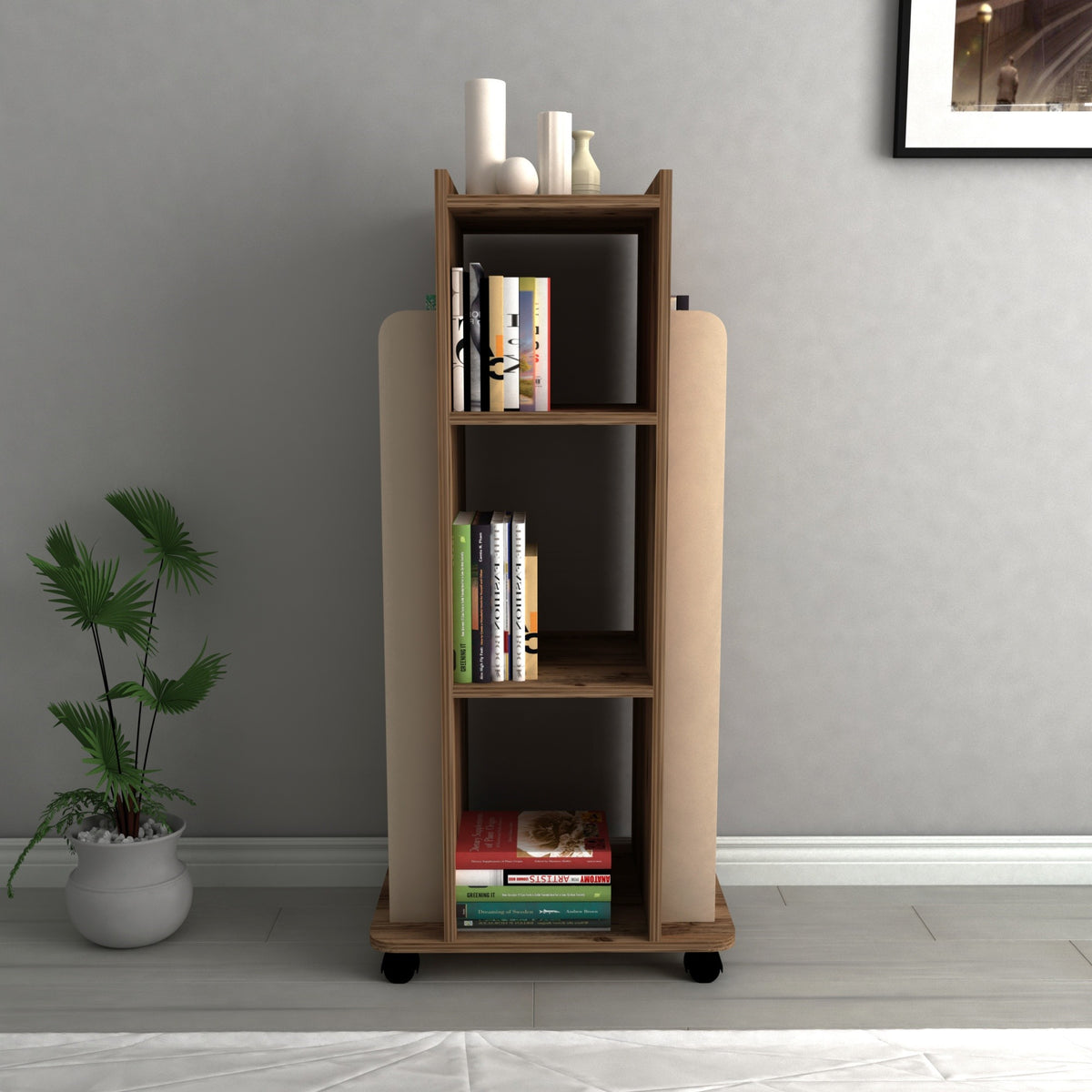 Librería melamina nogal claro y beige 120x40x60 cm (4)