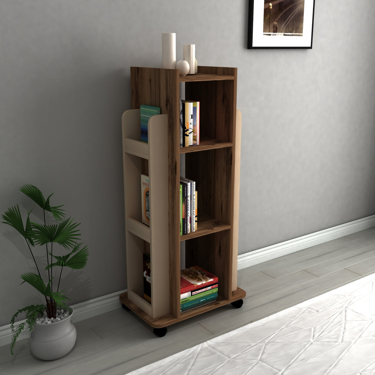 Librería melamina nogal claro y beige 120x40x60 cm (5)