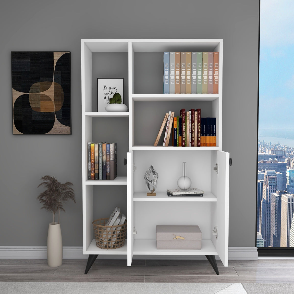 Librería melamina blanco 123x80x25 cm (5)