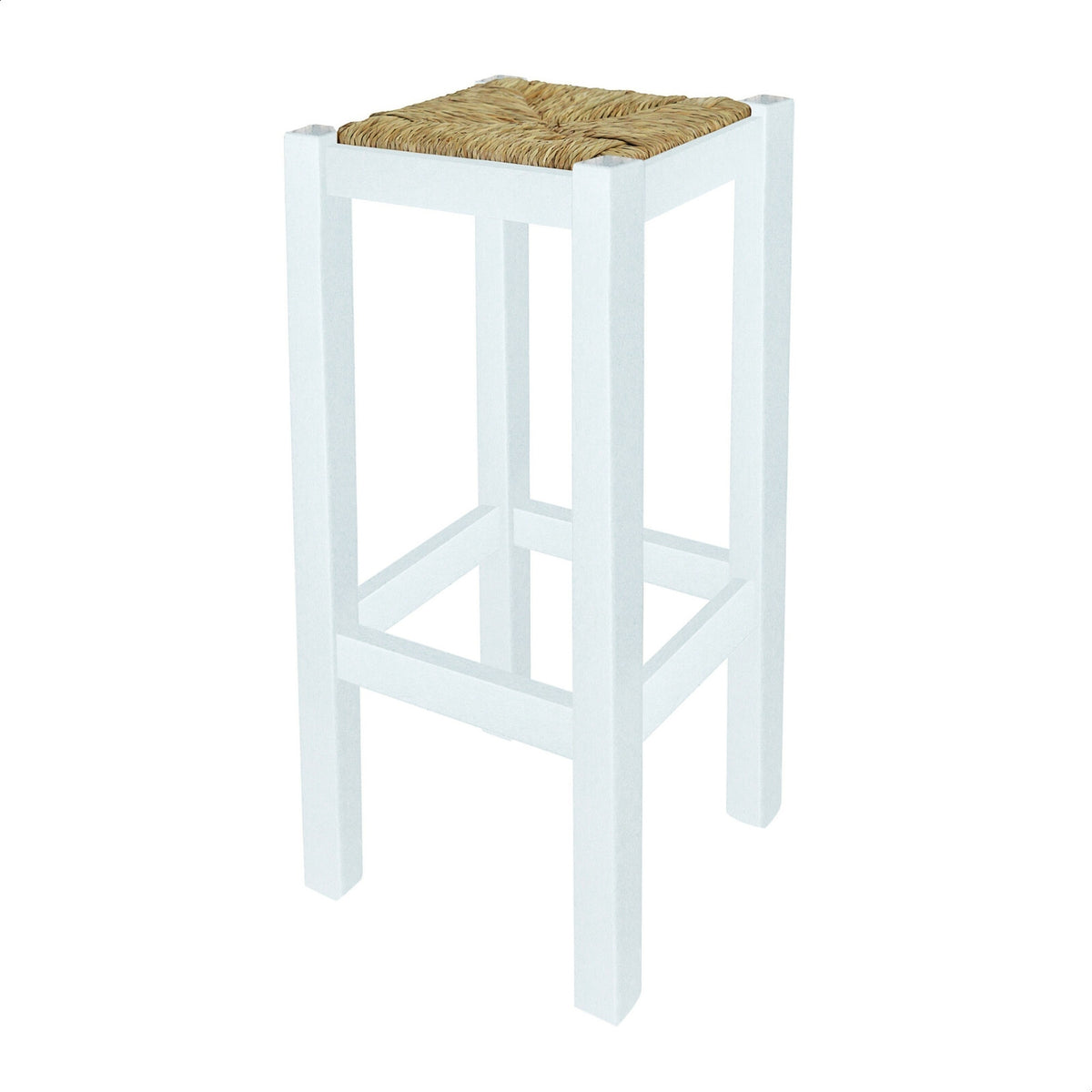 Banqueta rústica alta cuadrada madera blanco 32x32x70 cm