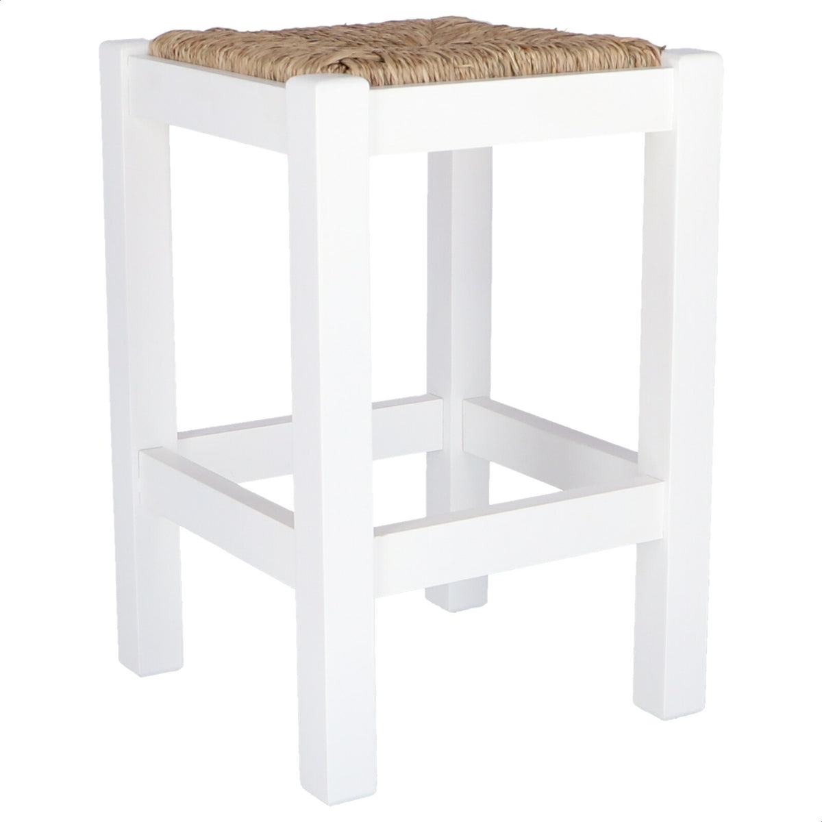 Banqueta rústica baja cuadrada madera blanco 32x32x48 cm