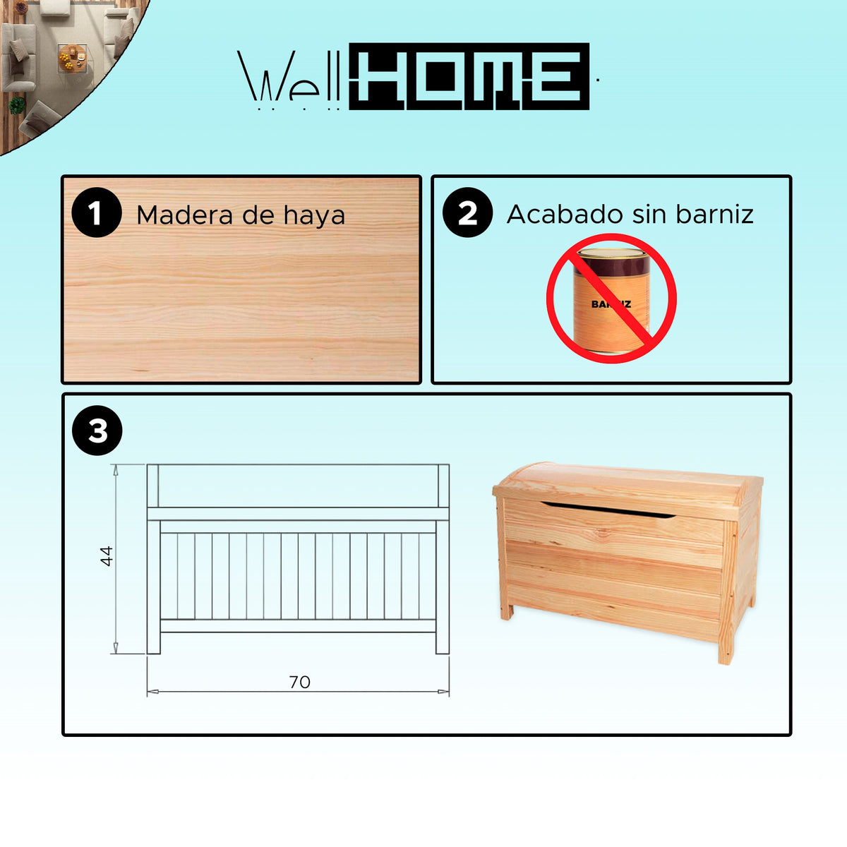 Baúl curvo madera sin barniz 70x40x44 cm (2)
