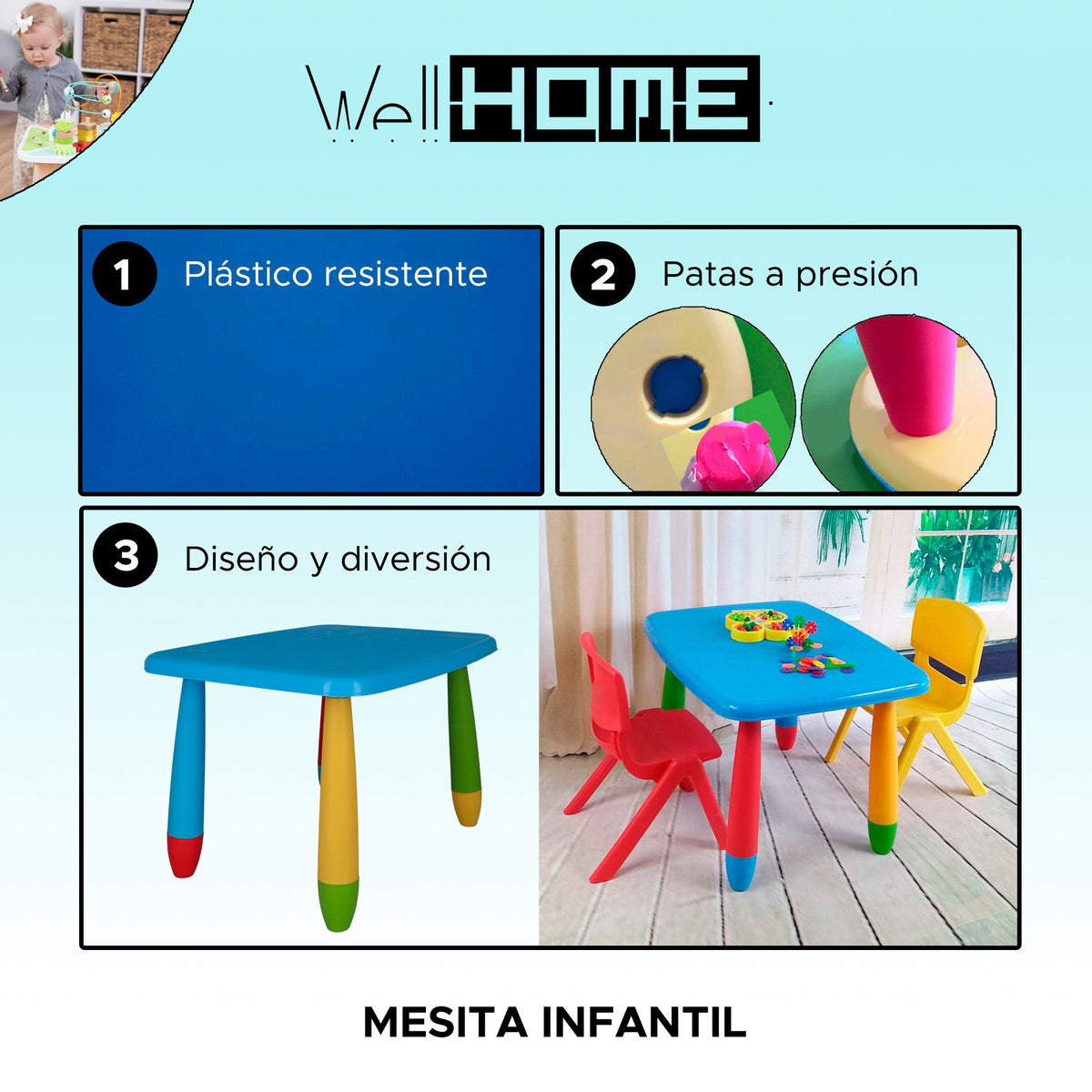 Mesita infantil rectangular plástico azul 73x58x48 cm (2)