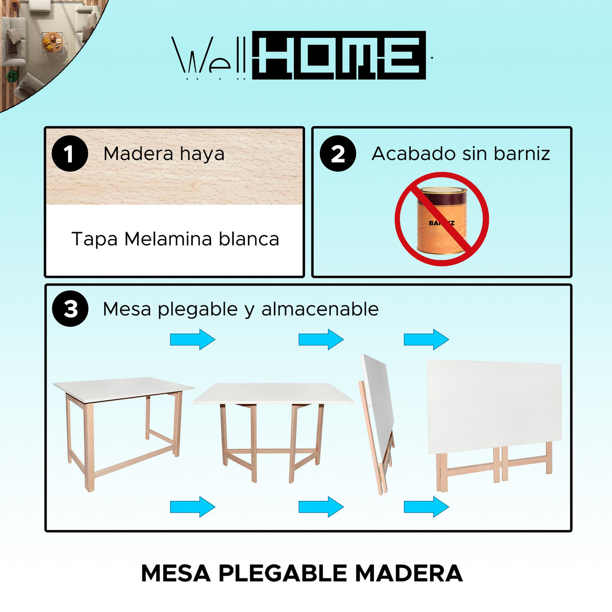 Mesa plegable blanca madera sin barniz 100x60x75 cm (2)