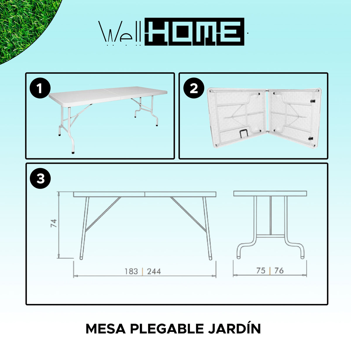 Mesa maleta plegable estructura metálica 180x75x74 cm (2)
