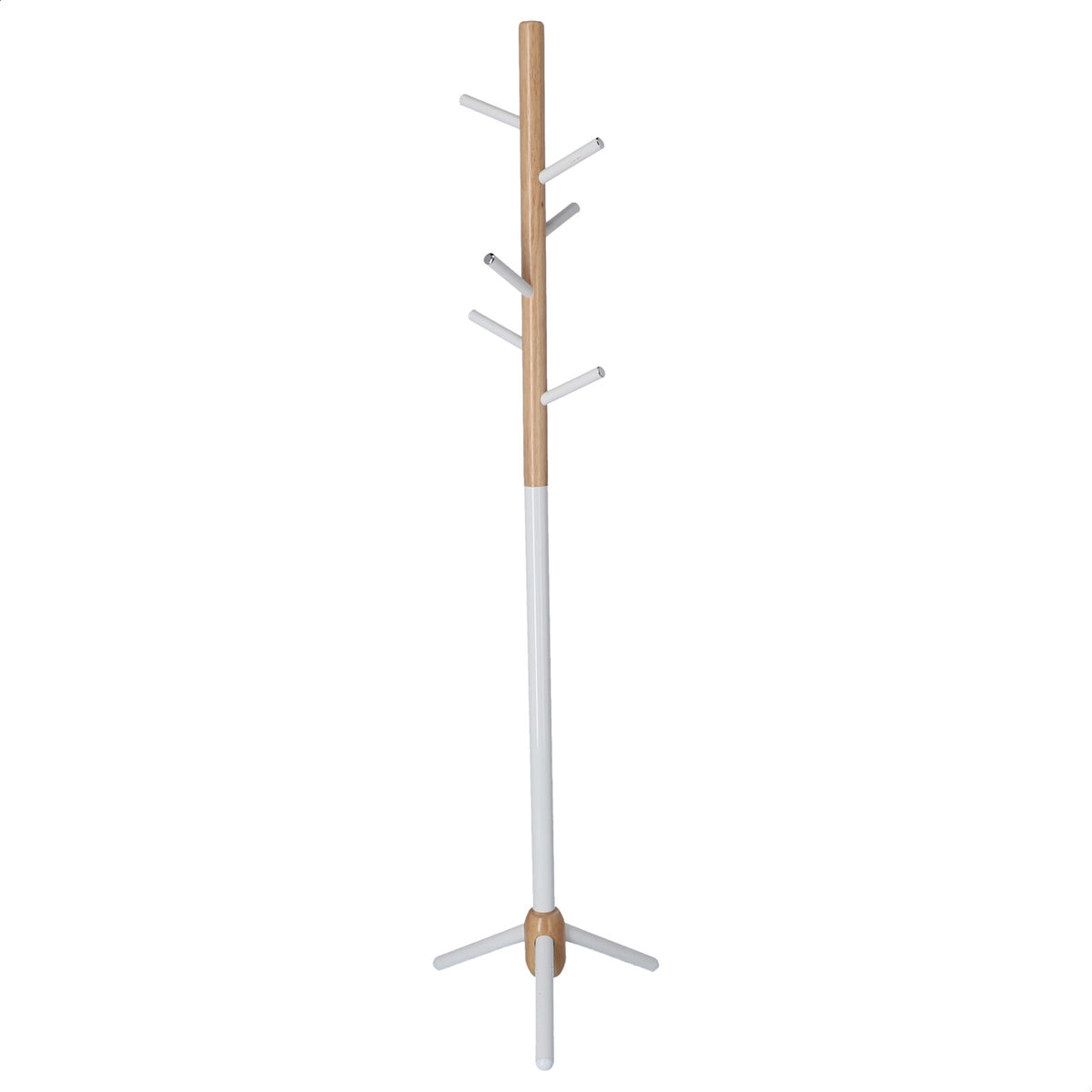 Perchero infantil 6 perchas metal blanco y madera 28x28x176 cm