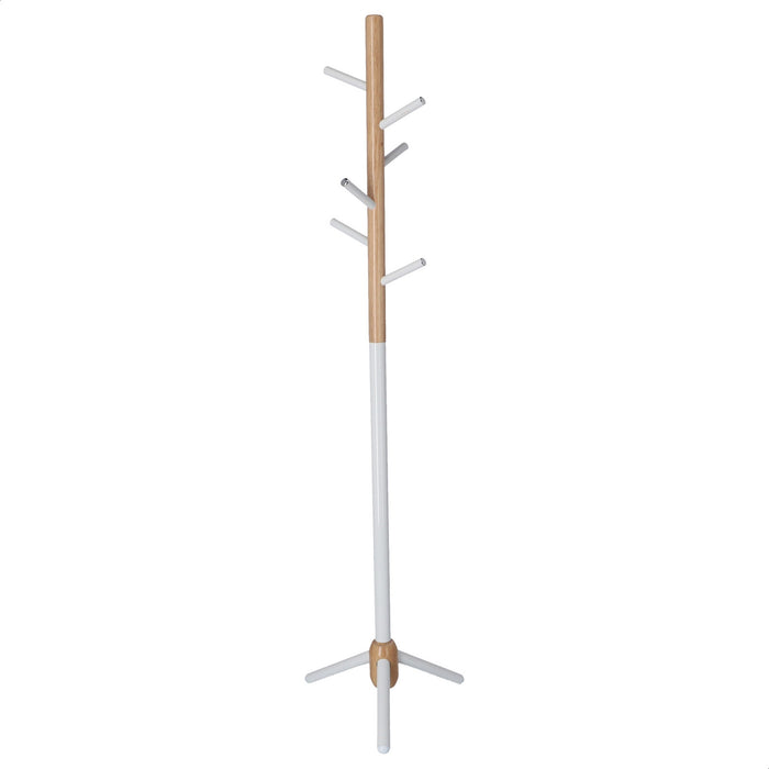 Perchero infantil 6 perchas metal blanco y madera 28x28x176 cm