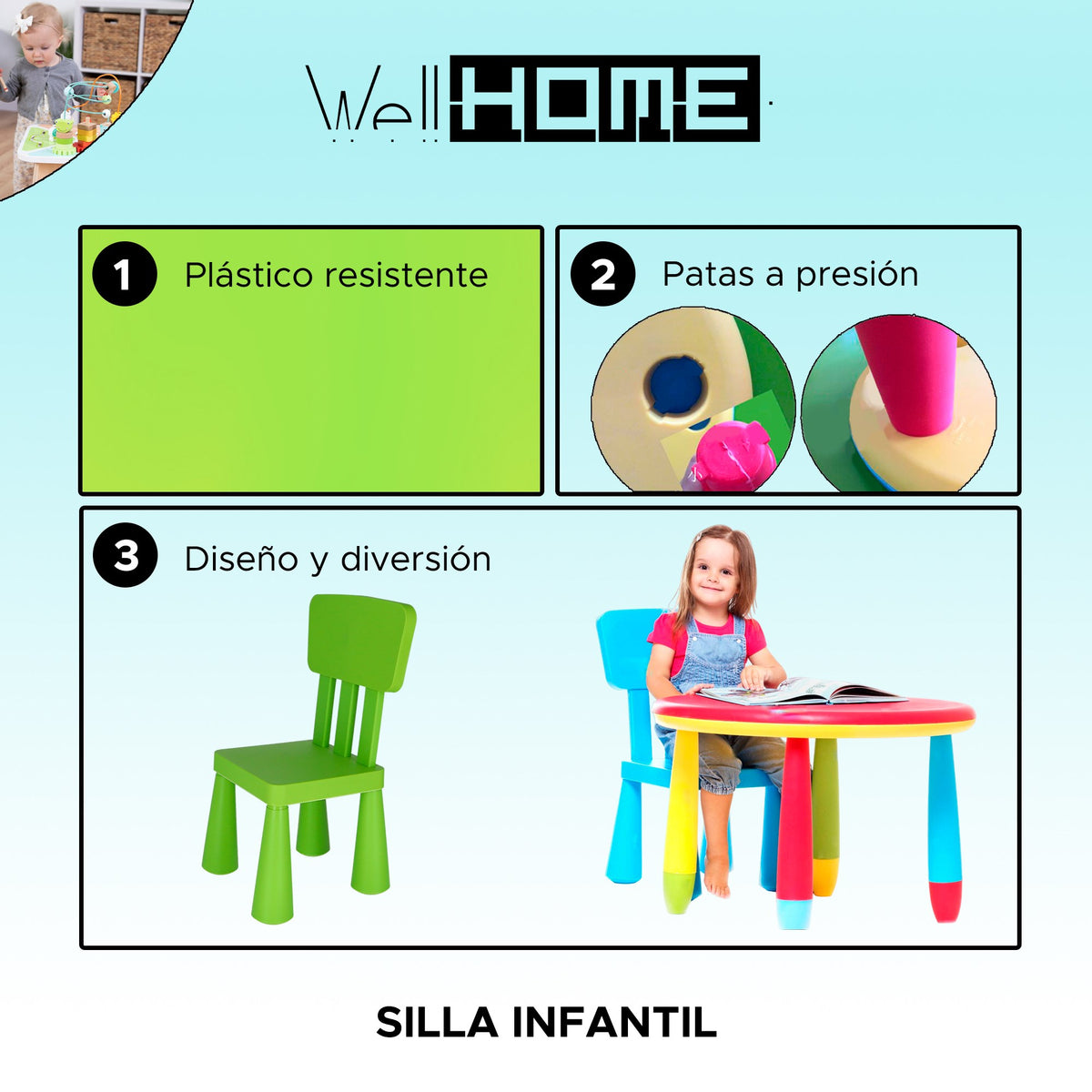 Silla infantil plástico verde 38x35x67 cm (2)