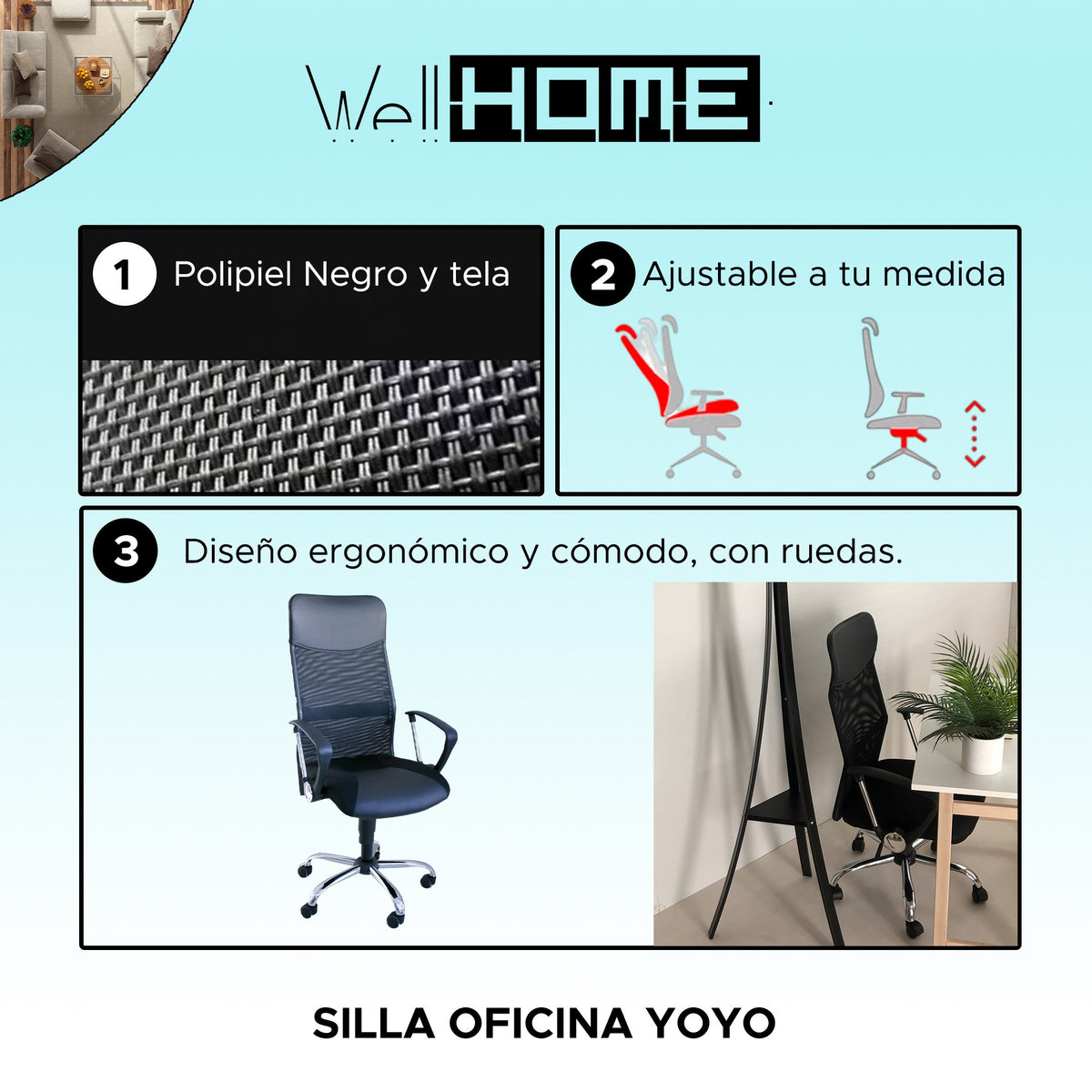 Silla de oficina metal y polipiel 62x70x110 cm (2)