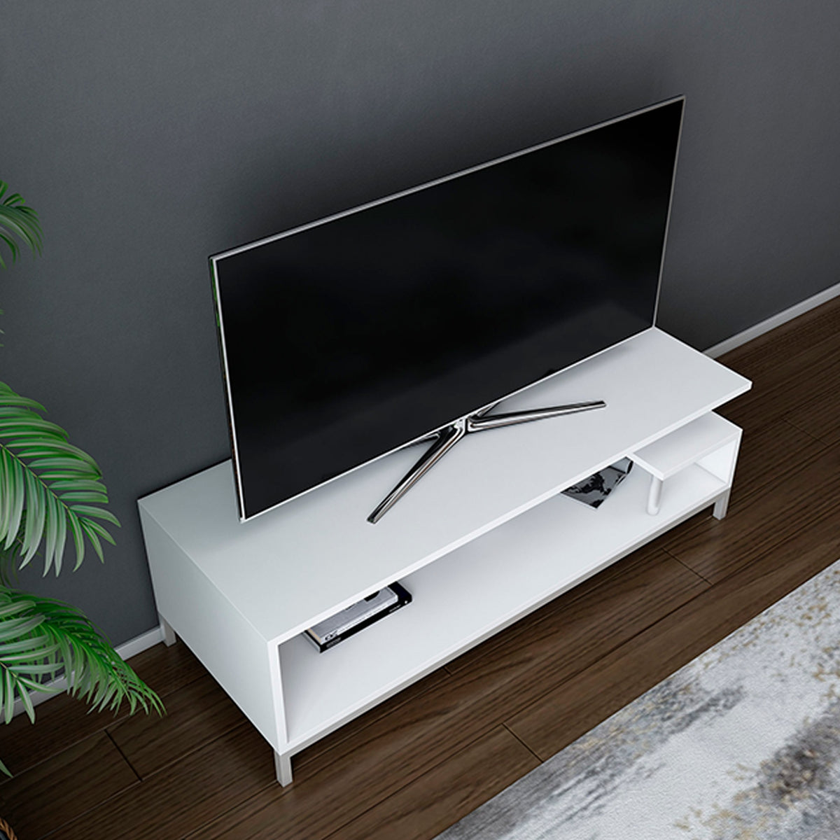 Mesa de TV melamina blanca 120x44,6x37,6cm aglomerado rechapado (3)