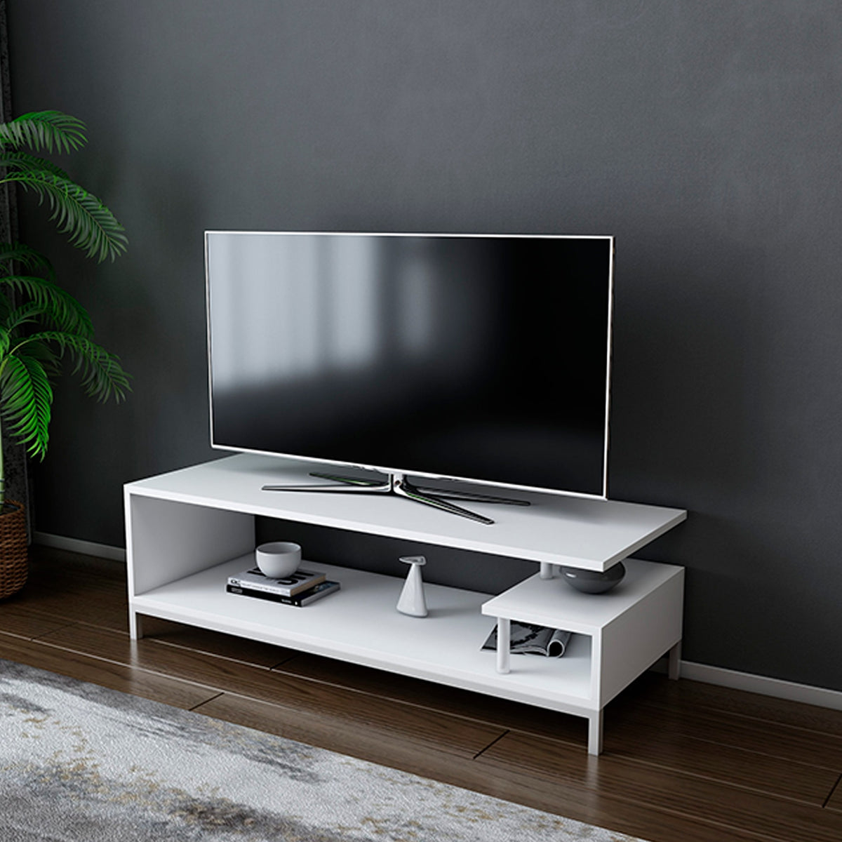 Mesa de TV melamina blanca 120x44,6x37,6cm aglomerado rechapado (4)