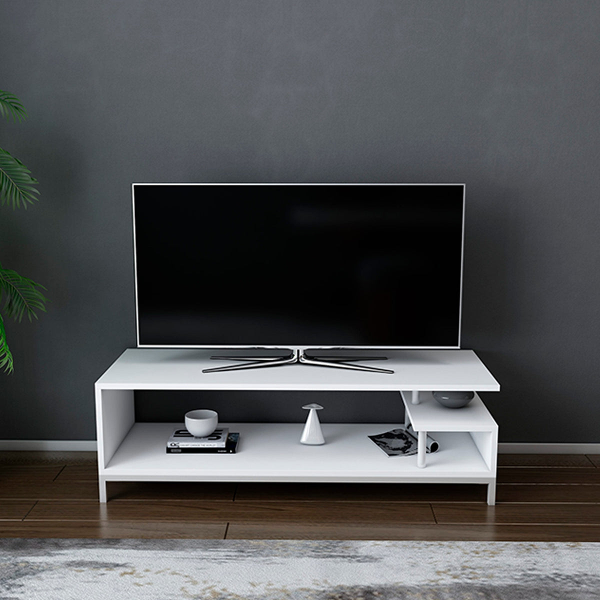 Mesa de TV melamina blanca 120x44,6x37,6cm aglomerado rechapado (5)
