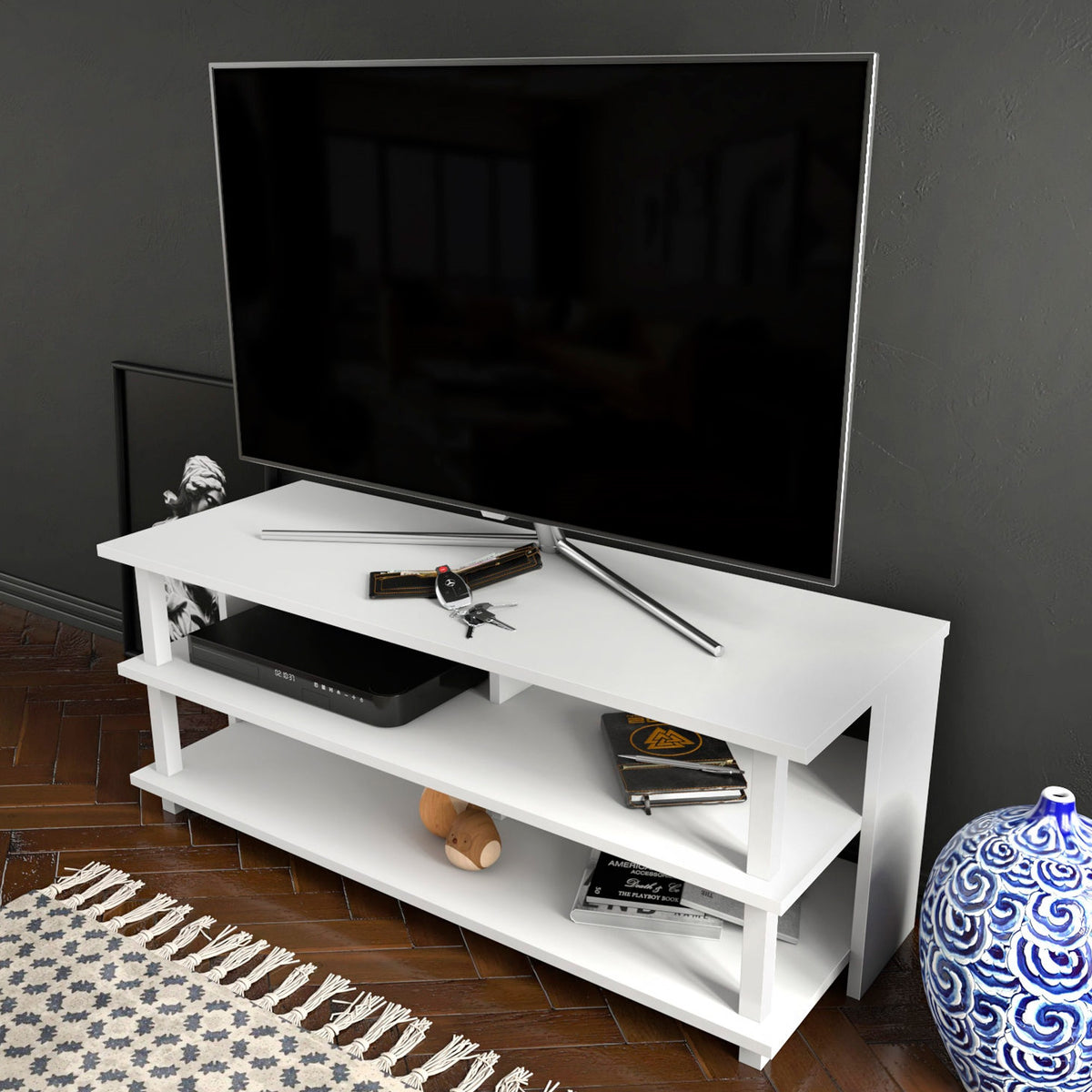 Mesa de TV melamina blanca 120x44,6x47,4cm aglomerado rechapado (4)