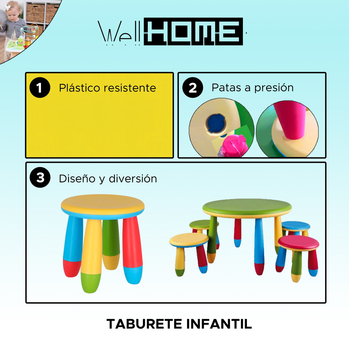 Taburete infantil plástico amarillo Ø30xH26 cm (2)