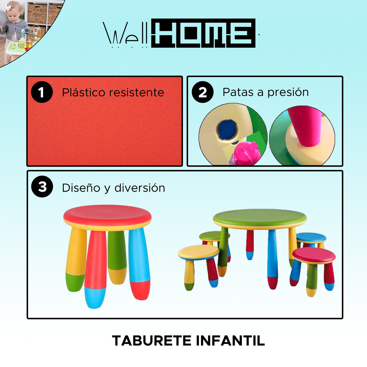 Taburete infantil plástico rojo Ø30xH26 cm (2)