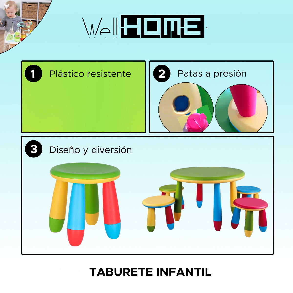 Taburete infantil plástico verde Ø30xH26 cm (2)