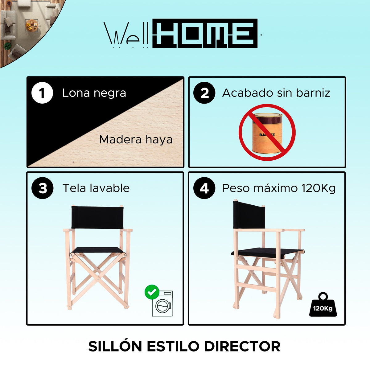 Sillón director haya sin barniz lona negra 51x46x86 cm (2)