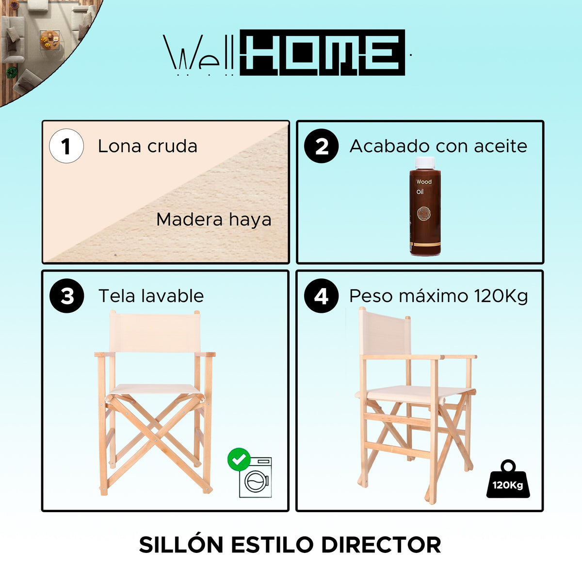 Sillón director haya acabado aceite lona cruda 51x46x86 cm (2)