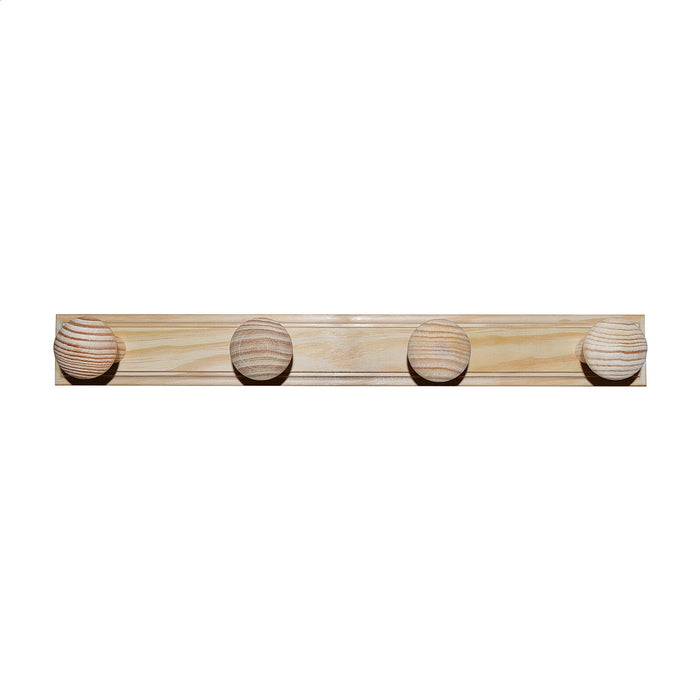 Colgador 4 pomos madera sin barniz 48x9x6 cm