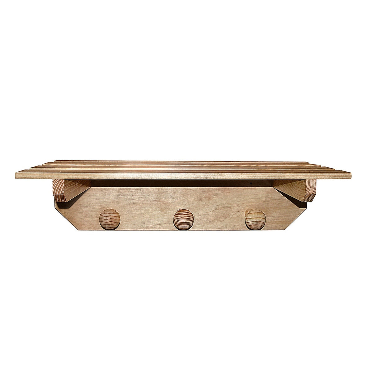 Colgador 3 pomos y estante madera sin barniz 55x22x16 cm