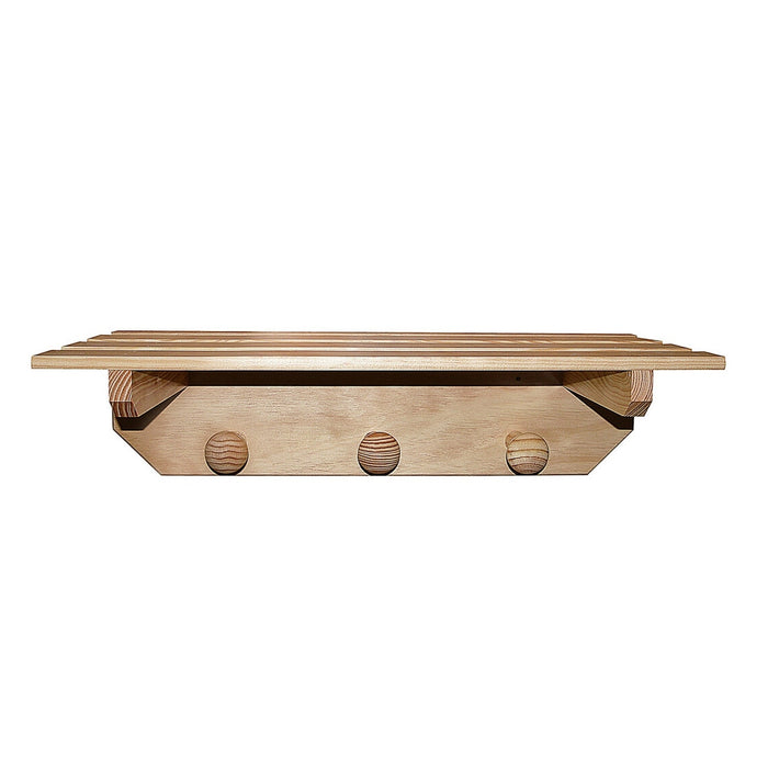 Colgador 3 pomos y estante madera sin barniz 55x22x16 cm