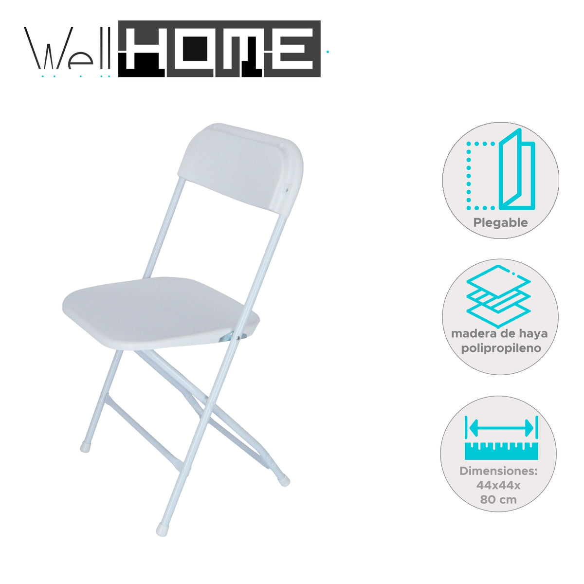 Silla plegable estructura metálica blanca 44x44x80 cm (2)