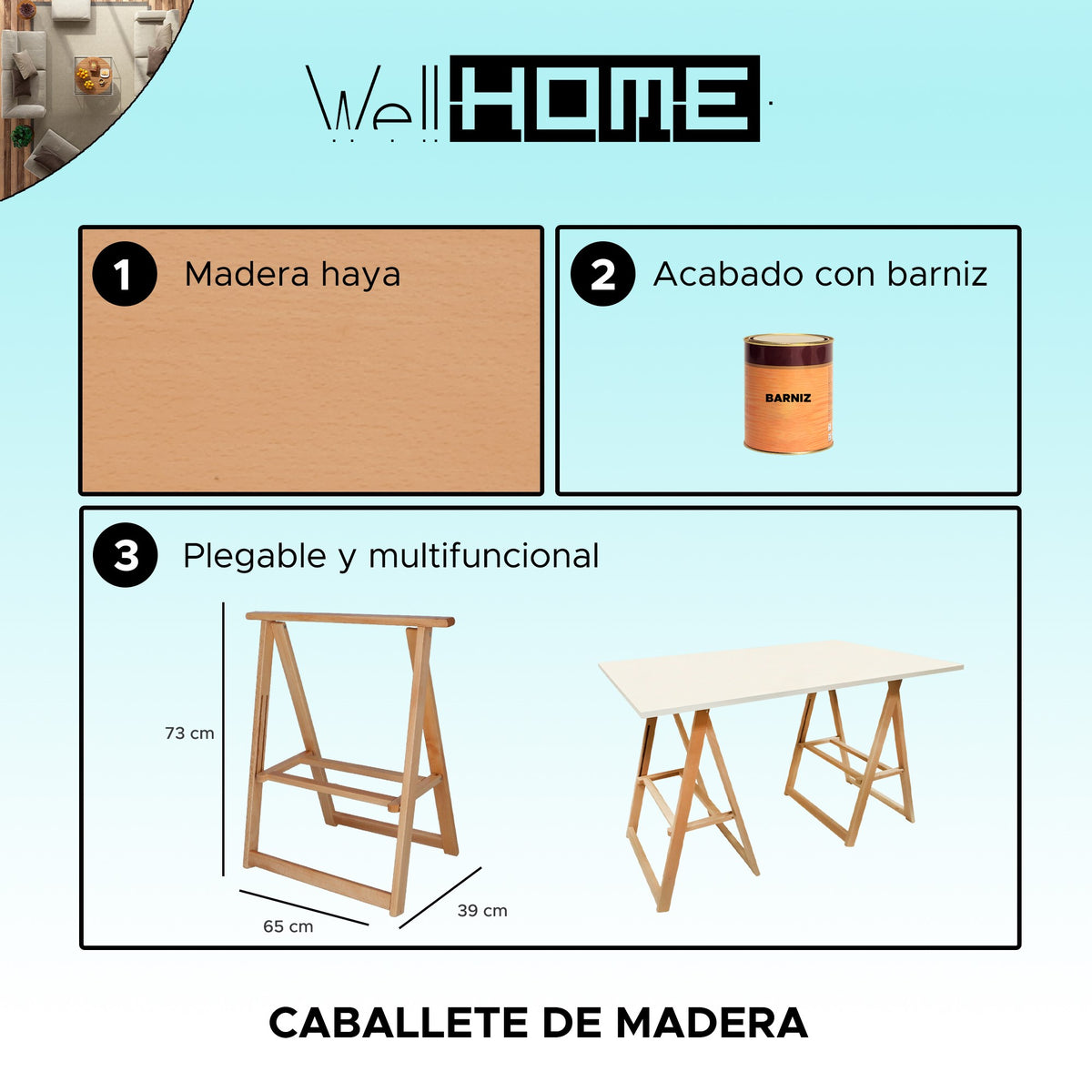 Caballete de haya bajo barniz H.73 cm (2)