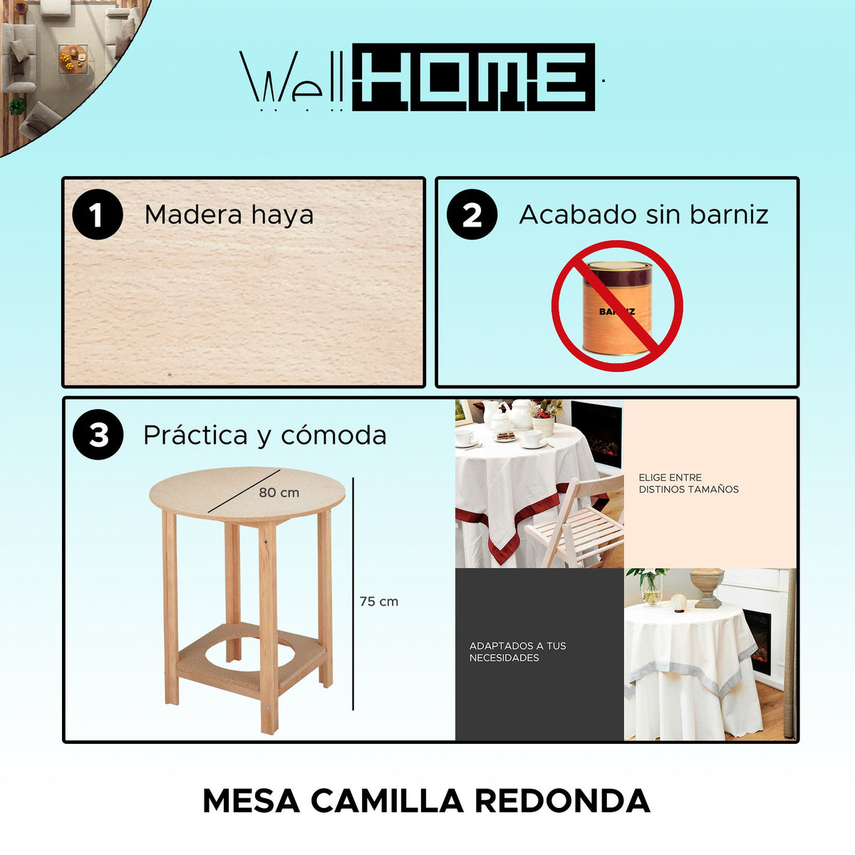 Mesa camilla redonda estructura haya sin barniz 80x80x75 cm (2)