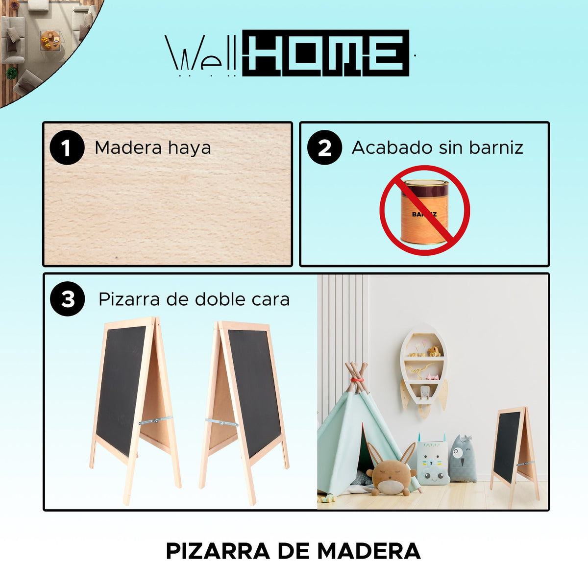 Pizarra caballete alta madera sin barniz 55x34x100 cm (2)