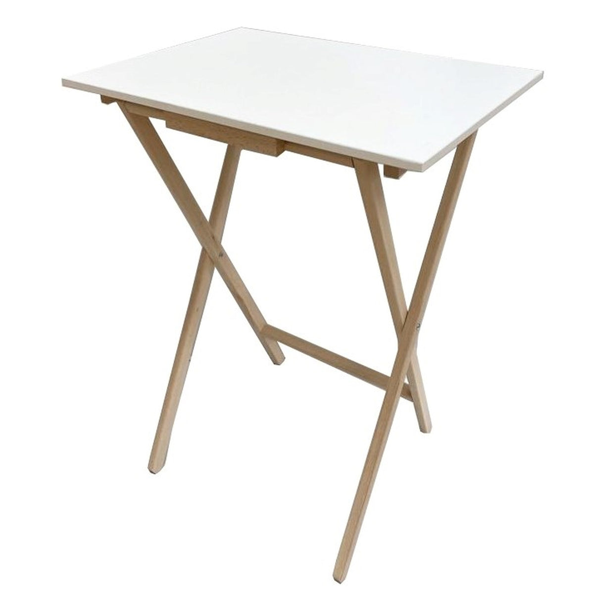 Mesita auxiliar flex haya y melamina blanca 48x35x64 cm