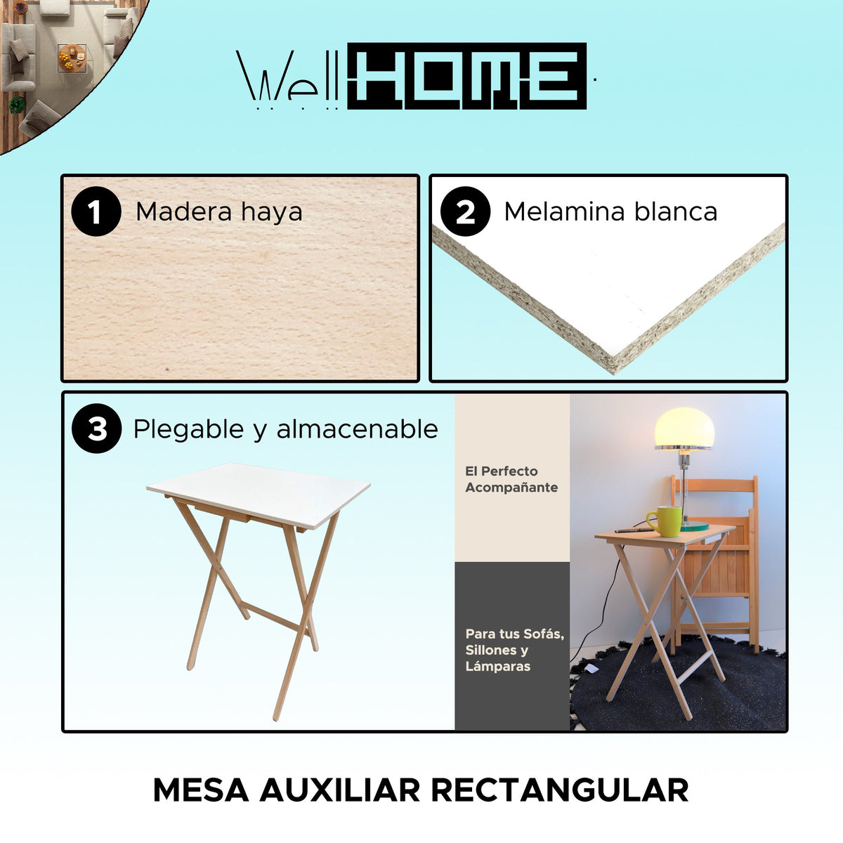 Mesita auxiliar flex haya y melamina blanca 48x35x64 cm (2)