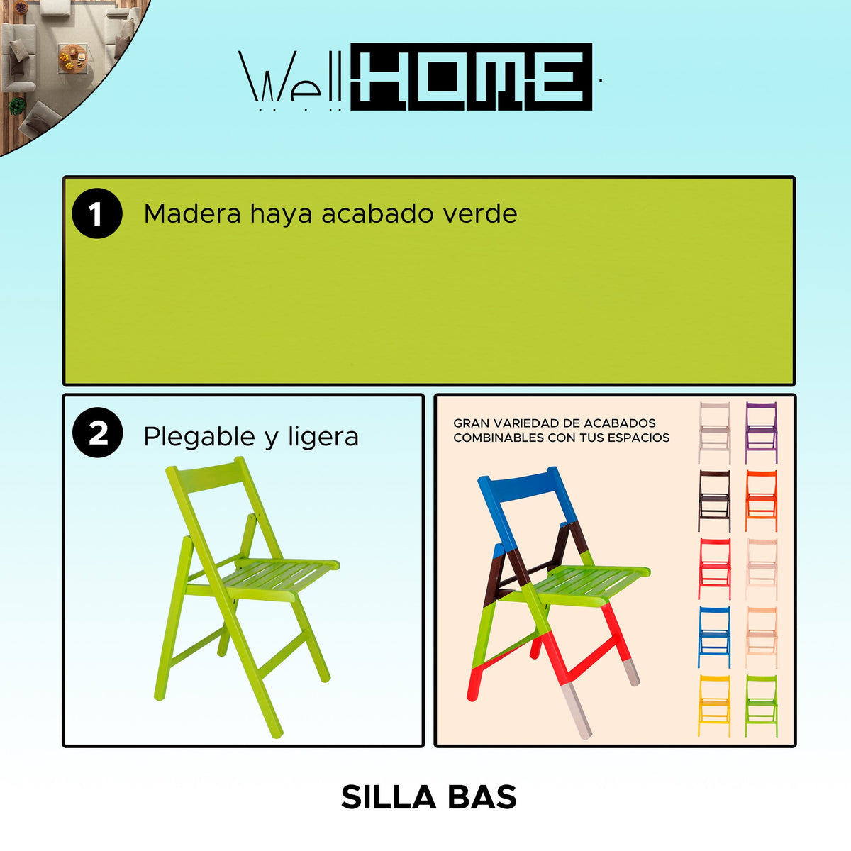 Silla madera de haya verde 43x47x79 cm (2)