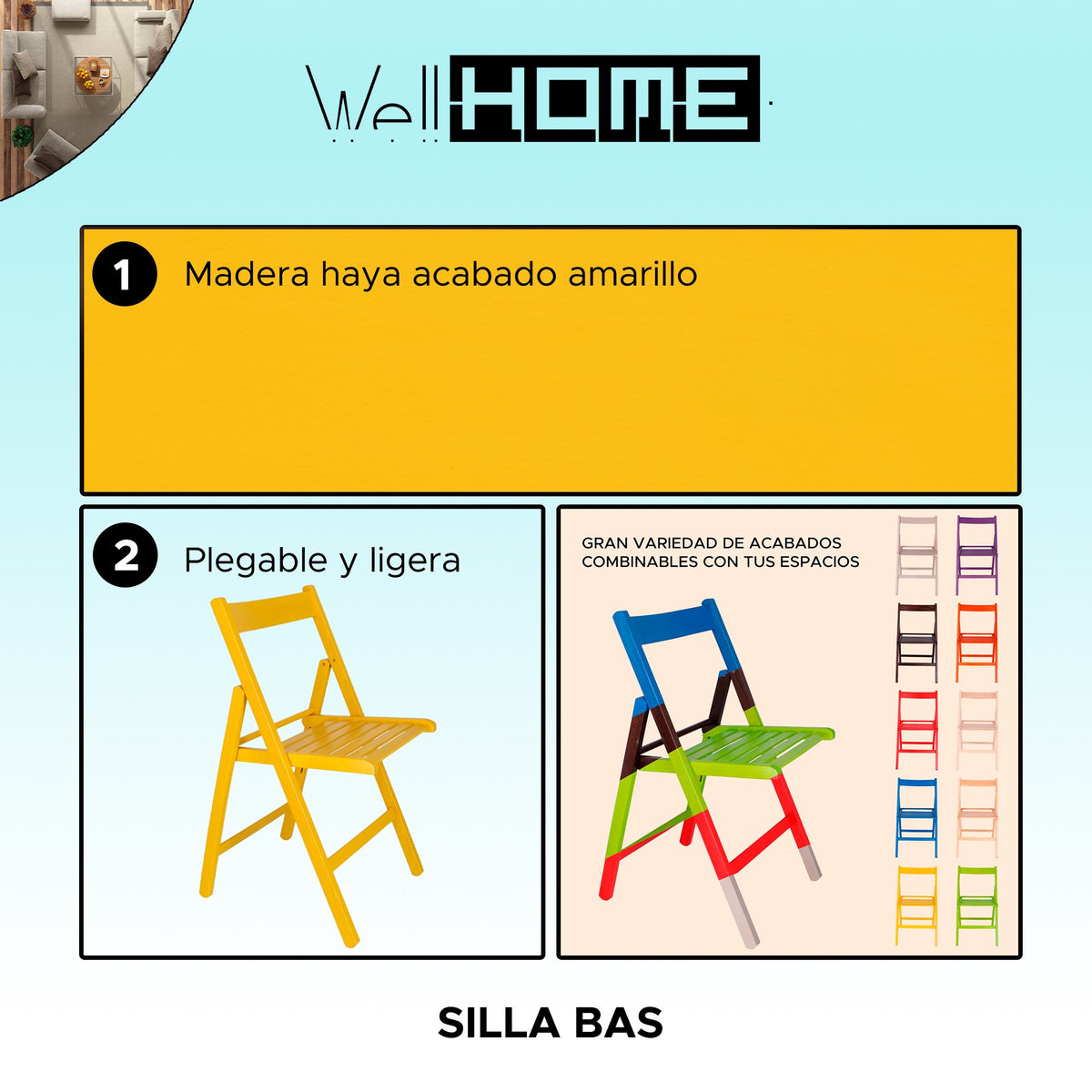Silla madera de haya amarillo 43x47x79 cm (2)