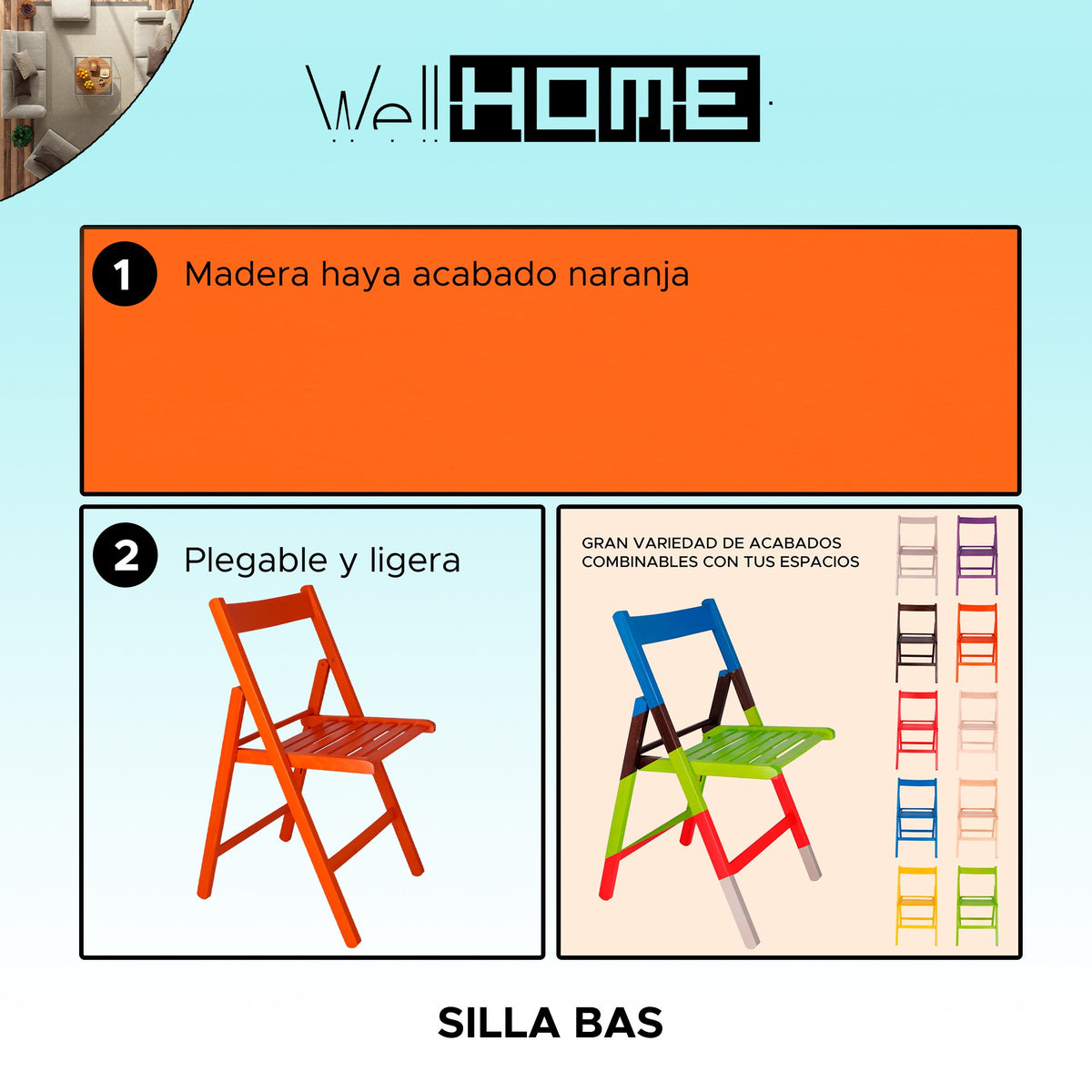 Silla madera de haya naranja 43x47x79 cm (2)