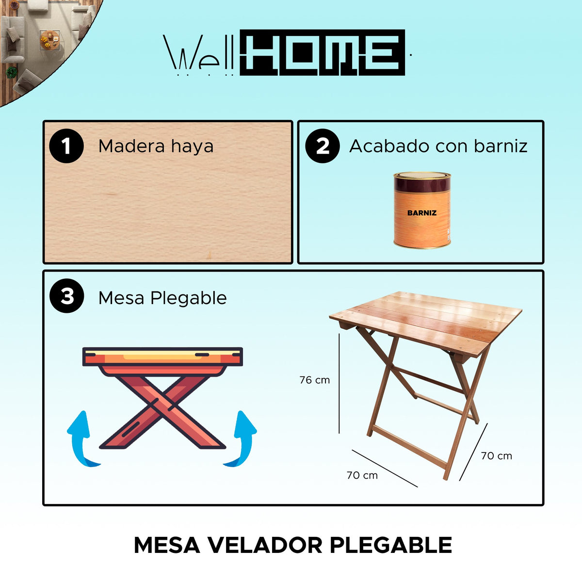 Mesa velador haya plegable acabado barniz 70x70x76cm (2)