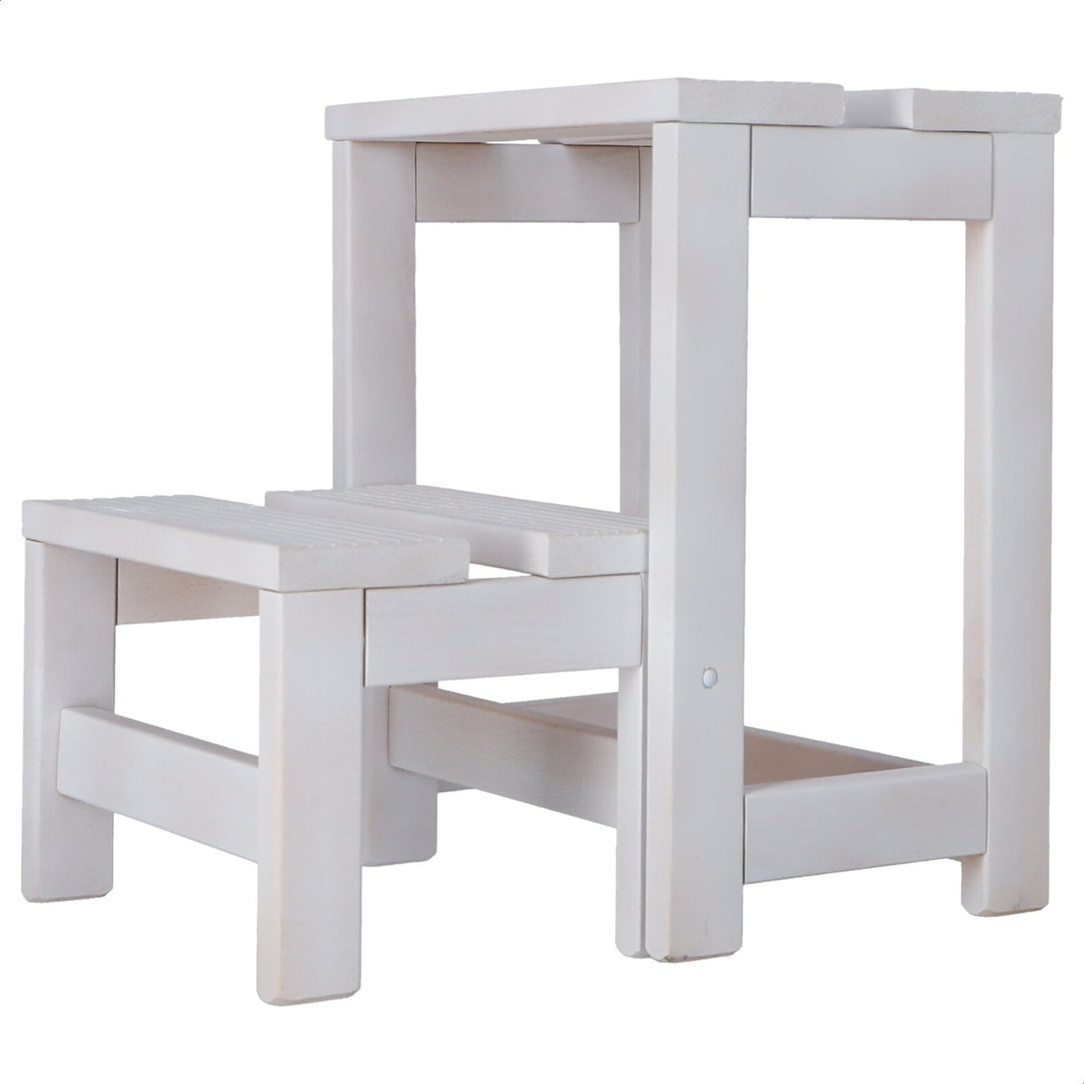 Taburete escalera 2 peldaños madera blanco 32x23x40 cm