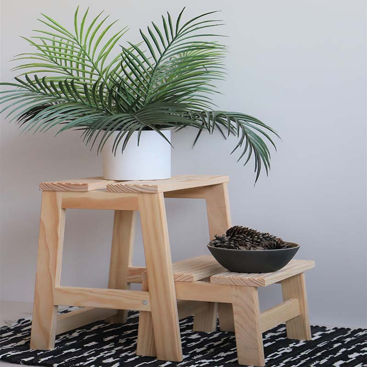 Taburete escalera 2 peldaños madera blanco 32x23x40 cm (7)