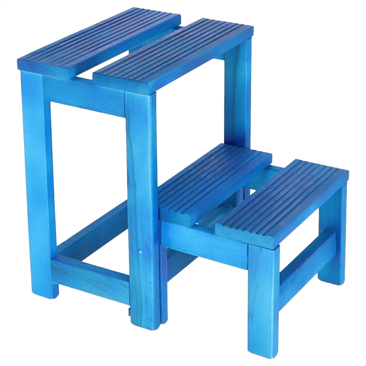 Taburete escalera 2 peldaños madera azul 32x23x40 cm (6)