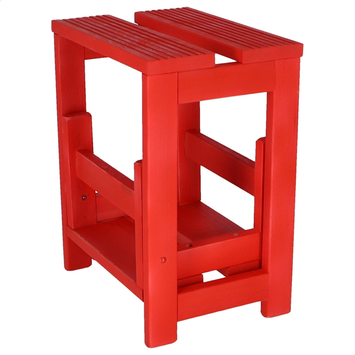 Taburete escalera 2 peldaños madera rojo 32x23x40 cm (4)