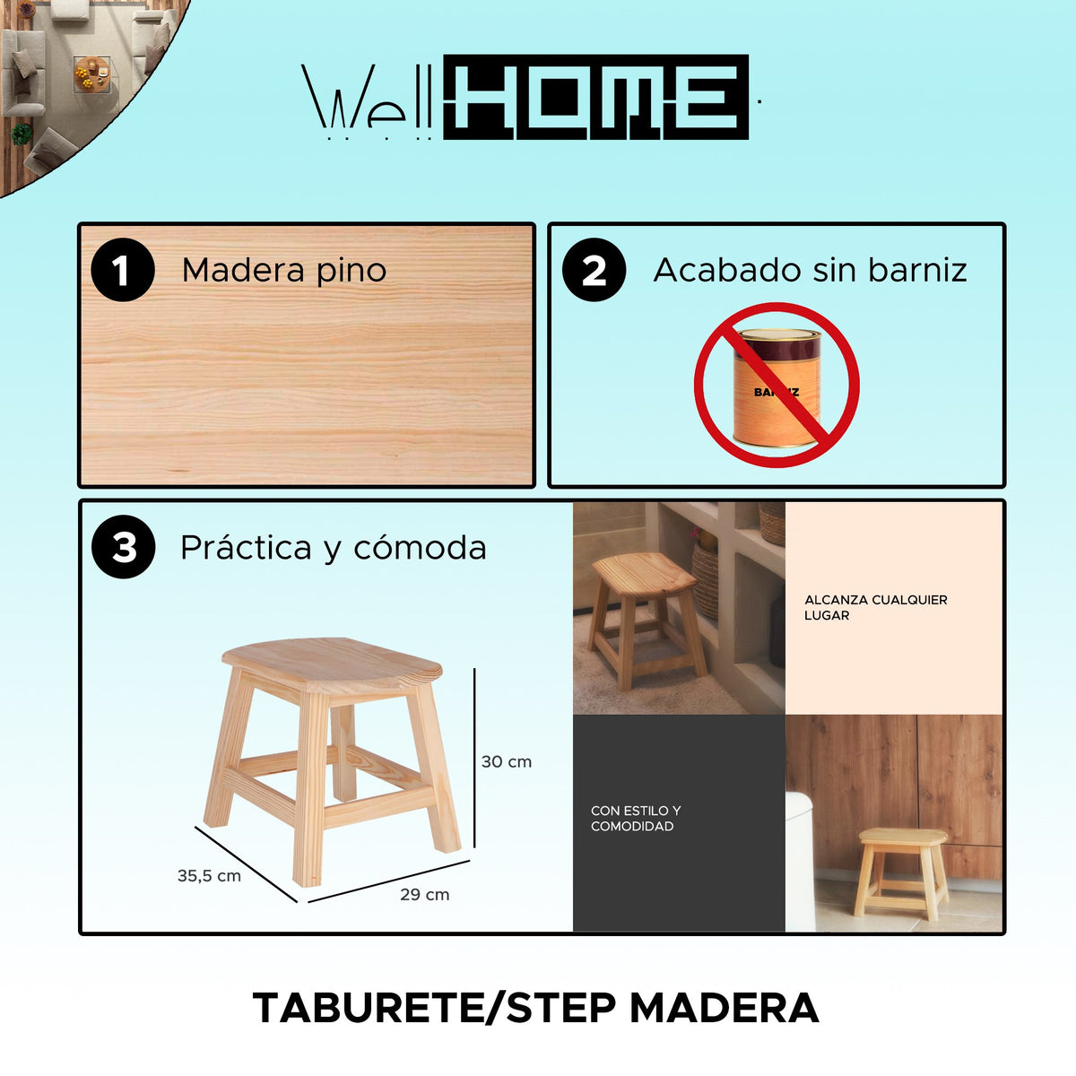 Taburete oval madera sin barniz 36x29x30 cm (2)