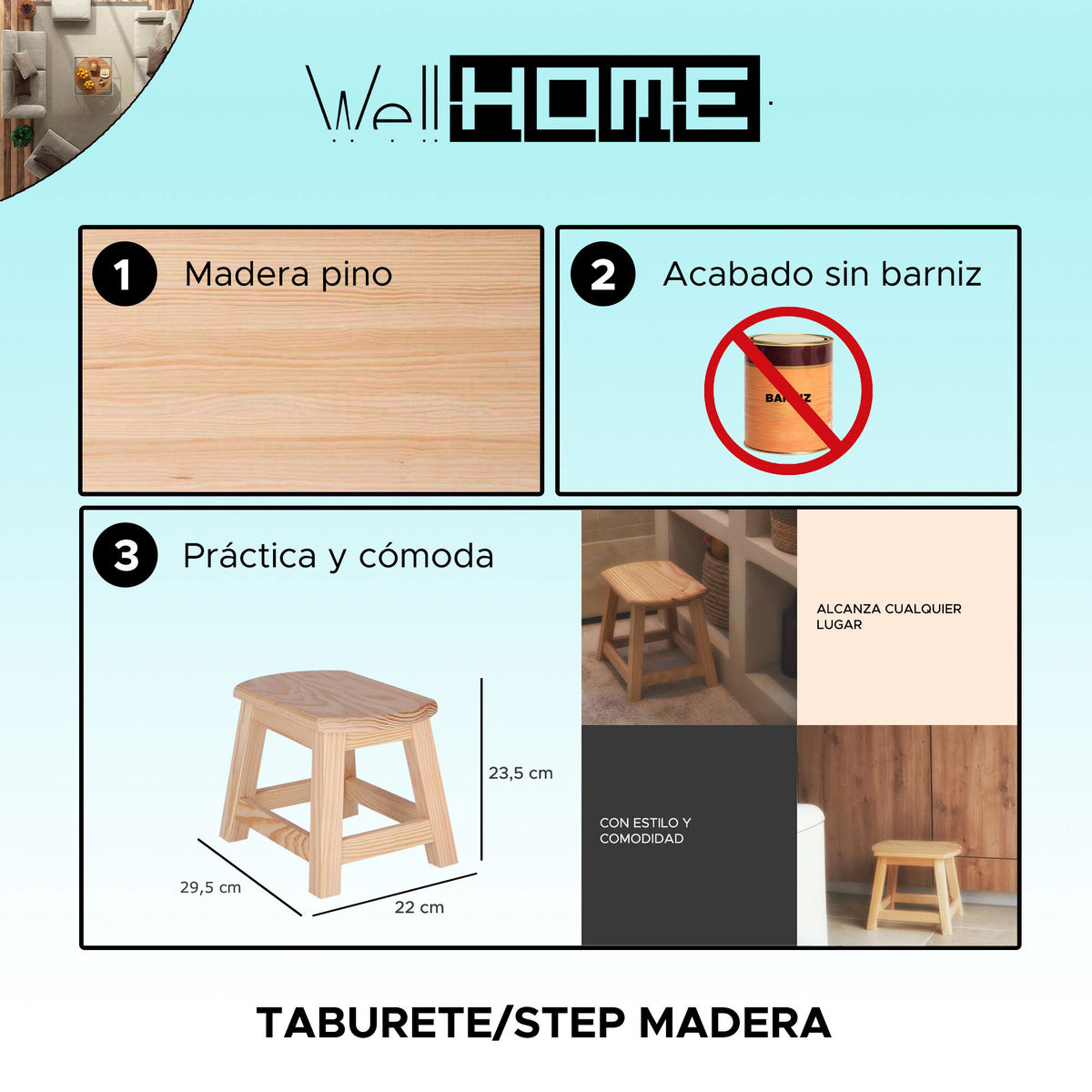 Taburete oval madera sin barniz 30x22x24 cm (2)