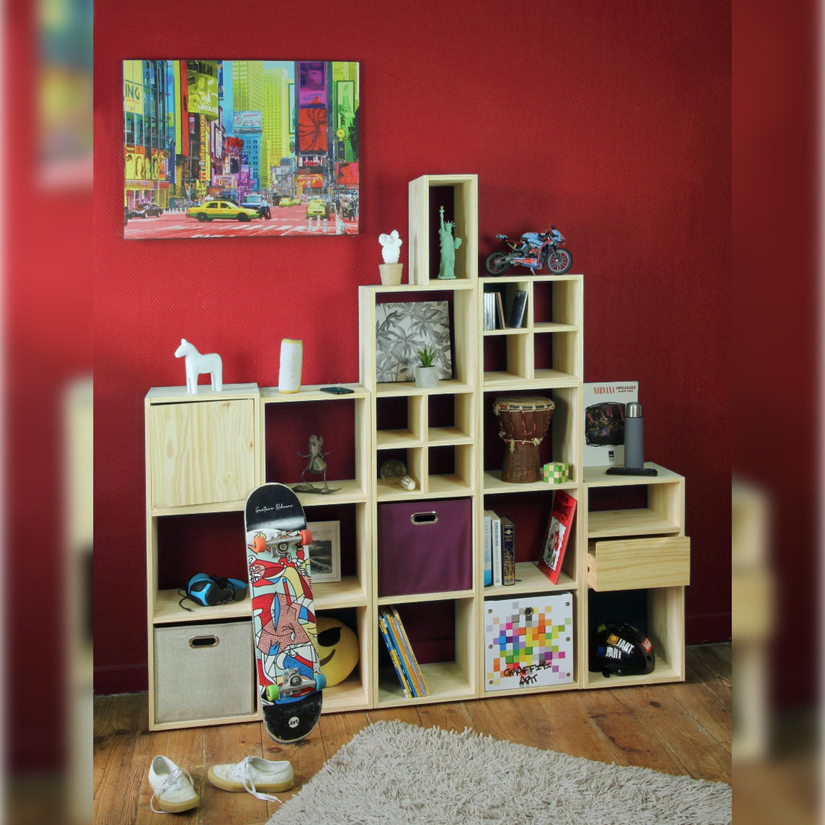 Cubo de almacenamiento madera 4 compartimentos 70x30x70 cm (3)