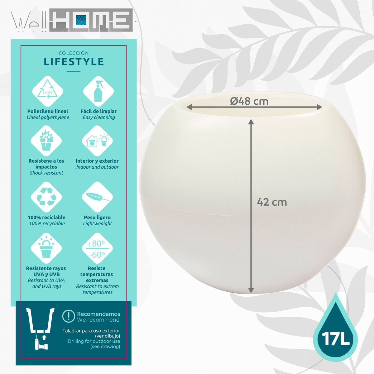 Maceta omega plástico Ø48x42cm blanco (2)