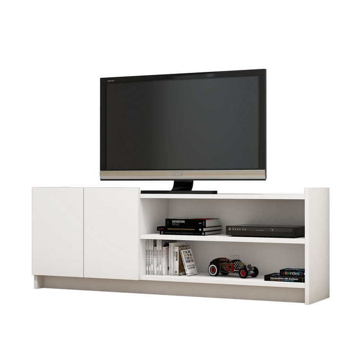 Mesa de TV melamina blanca con compartimentos y cajones 141x50cm